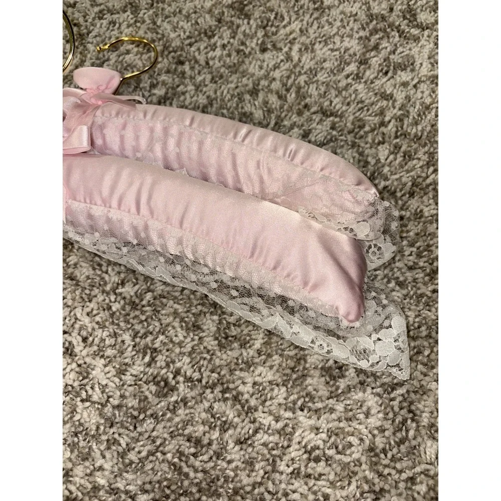 Set of Two Pink Satin and Lace Clothes Hangers Grandma Core Bridal Rosebud